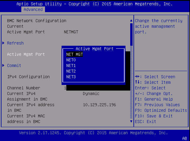 image:「BMC Active Management Port」画面のスクリーンショット。