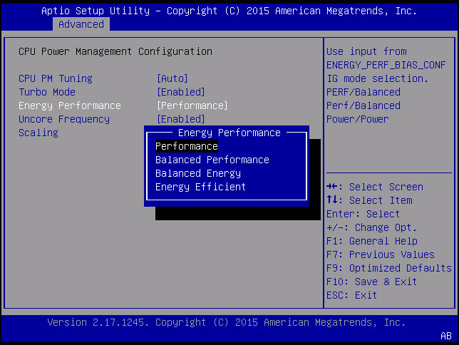 image:「CPU Power Management Configuration」画面のスクリーンショット。