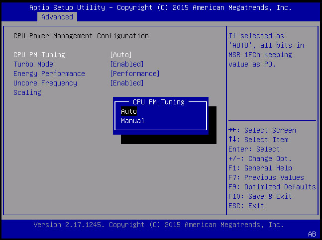 image:「CPU Power Management Configuration」画面のスクリーンショット。