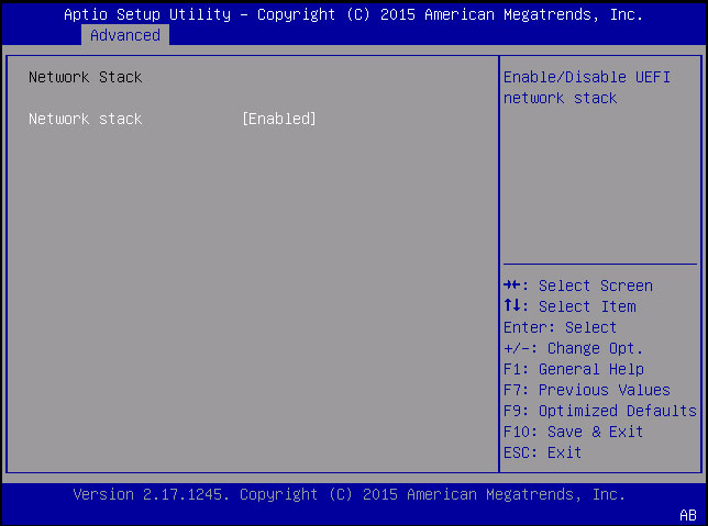 image:「Network Stack」画面のスクリーンショット。