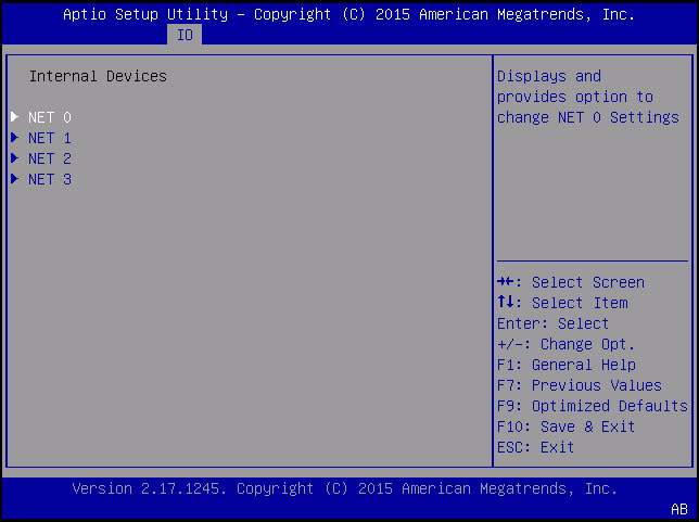 image:内蔵デバイス NET 0、NET 1、NET 2、および NET 3 を示すスクリーンショット。
