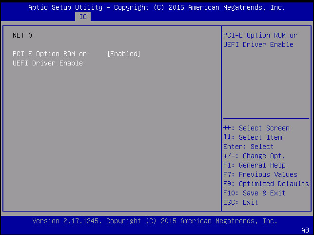 image:NET 0 の Option ROM or UEFI Driver enable を示すスクリーンショット。