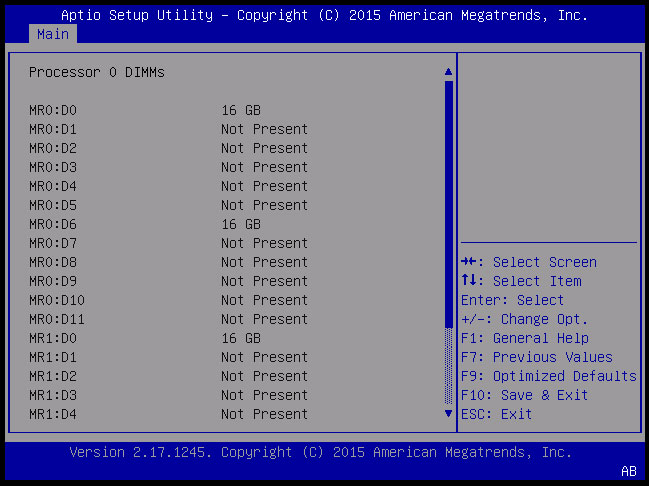 image:CPU 0 の DIMM の情報を示すスクリーンショット。