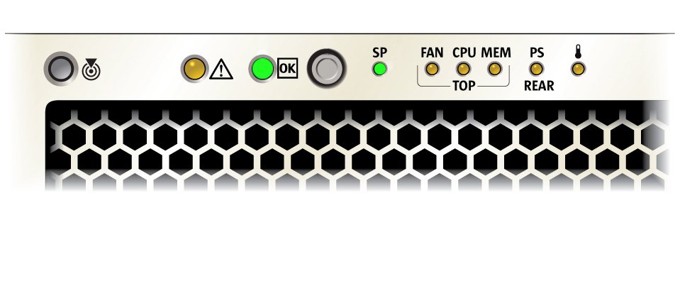 image:ハードウェア障害なしで動作しているサーバーに対して点灯したフロントパネルのインジケータを示す図。