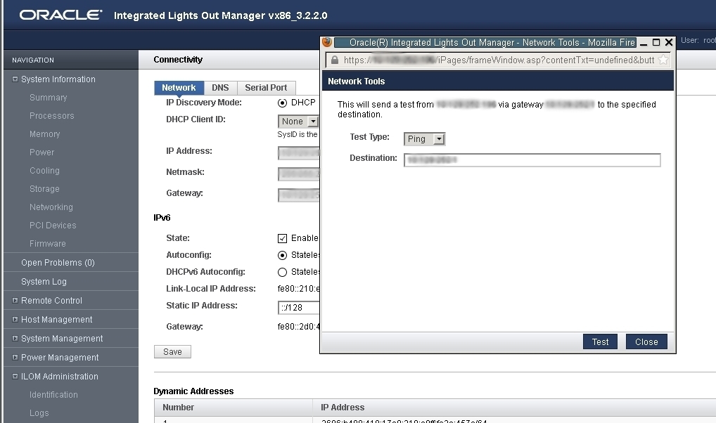image:Ping 또는 Ping6 테스트를 실행할 수 있는 Network Configuration Test 화면의 이미지입니다.
