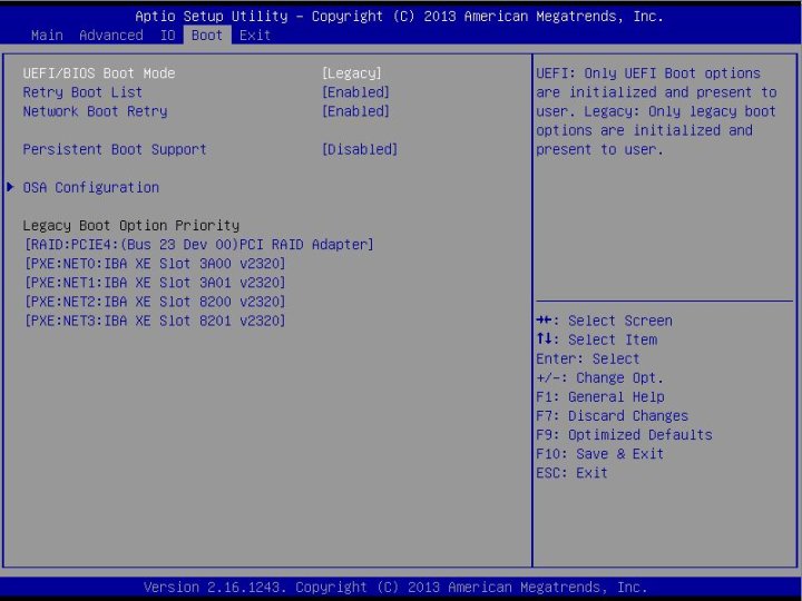 image:UEFI/BIOS 부트 모드 설정 화면입니다.