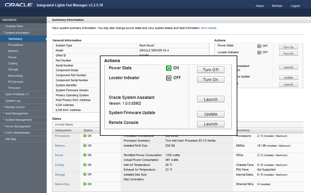 image:Capture d'écran montrant la section Actions de la page Summary.