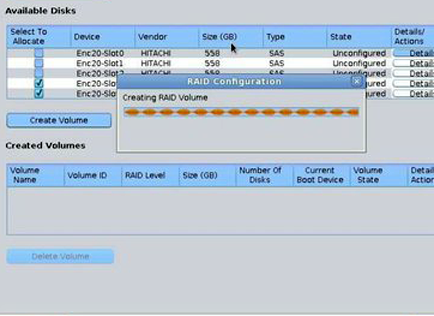 image:Capture d'écran illustrant la boîte de progression Creating RAID Volume.
