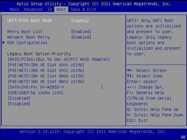 image:Définition du mode d'initialisation Legacy BIOS