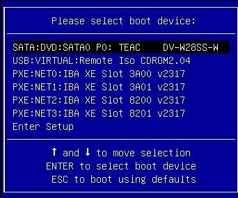 Gráfico en el que se muestra el menú Please Select Boot Device (Seleccione un dispositivo de inicio) en el modo de inicio Legacy BIOS. image:Gráfico en el que se muestra el menú Please Select Boot Device (Seleccione un dispositivo de inicio) en el modo de inicio Legacy BIOS.