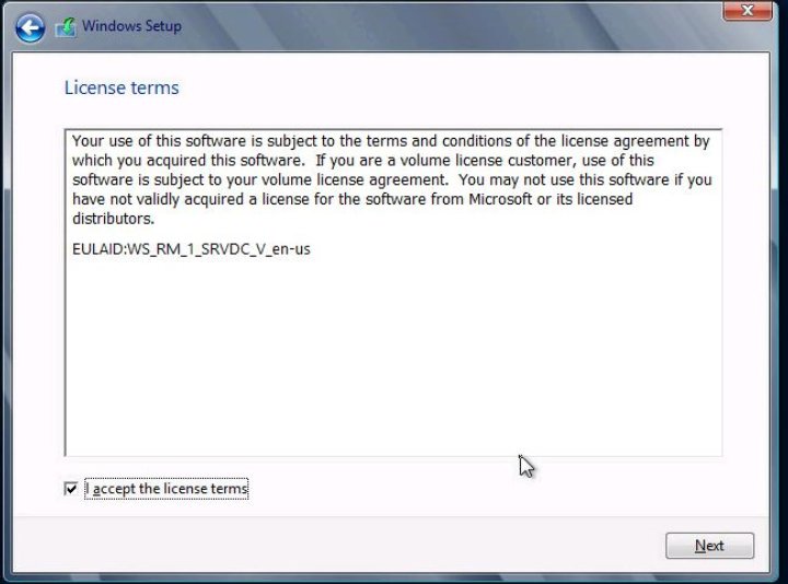 Pantalla License terms (Términos de licencia). image:Pantalla License terms (Términos de licencia).