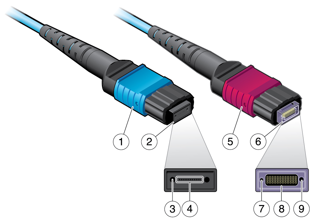 image:The illustration shows the differences between the PrizmMT and Standard MT                     cable connectors.