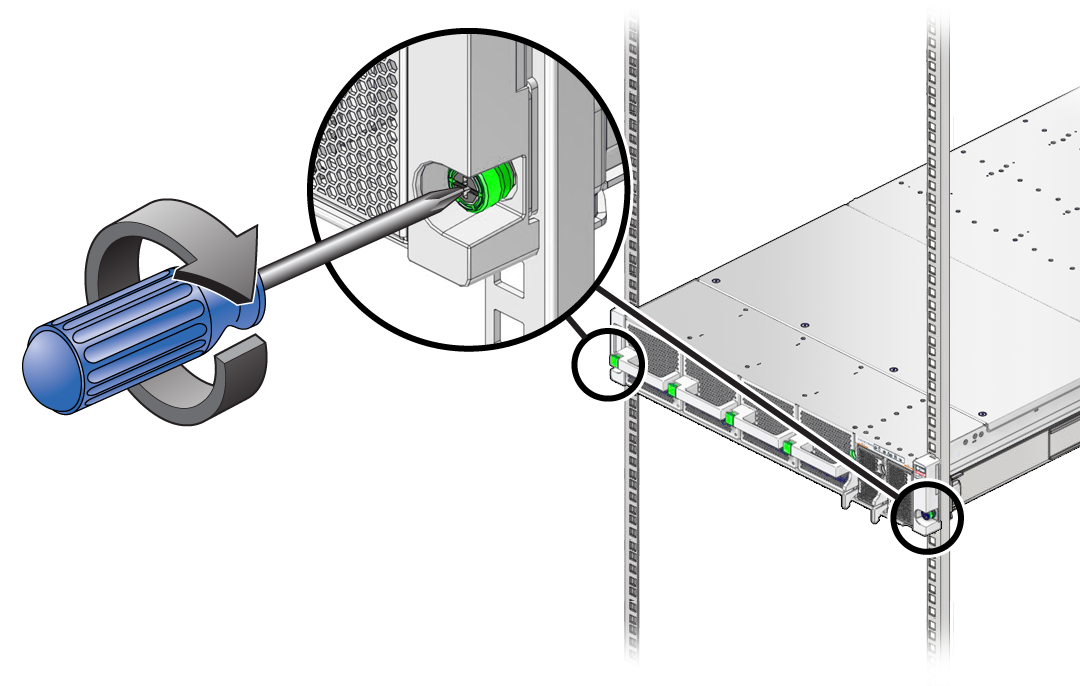 image:Illustration shows the switch being secured to the rack.