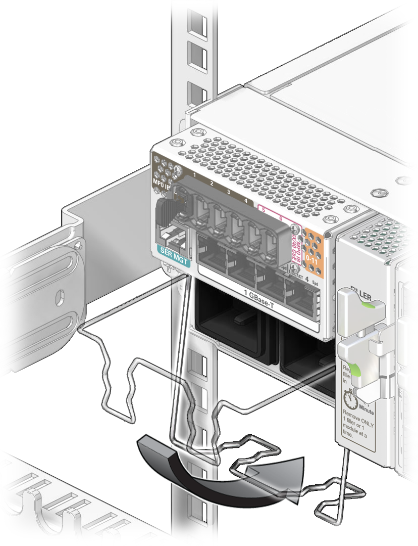 image:The illustration shows lowering the power cord retaining                             wire.