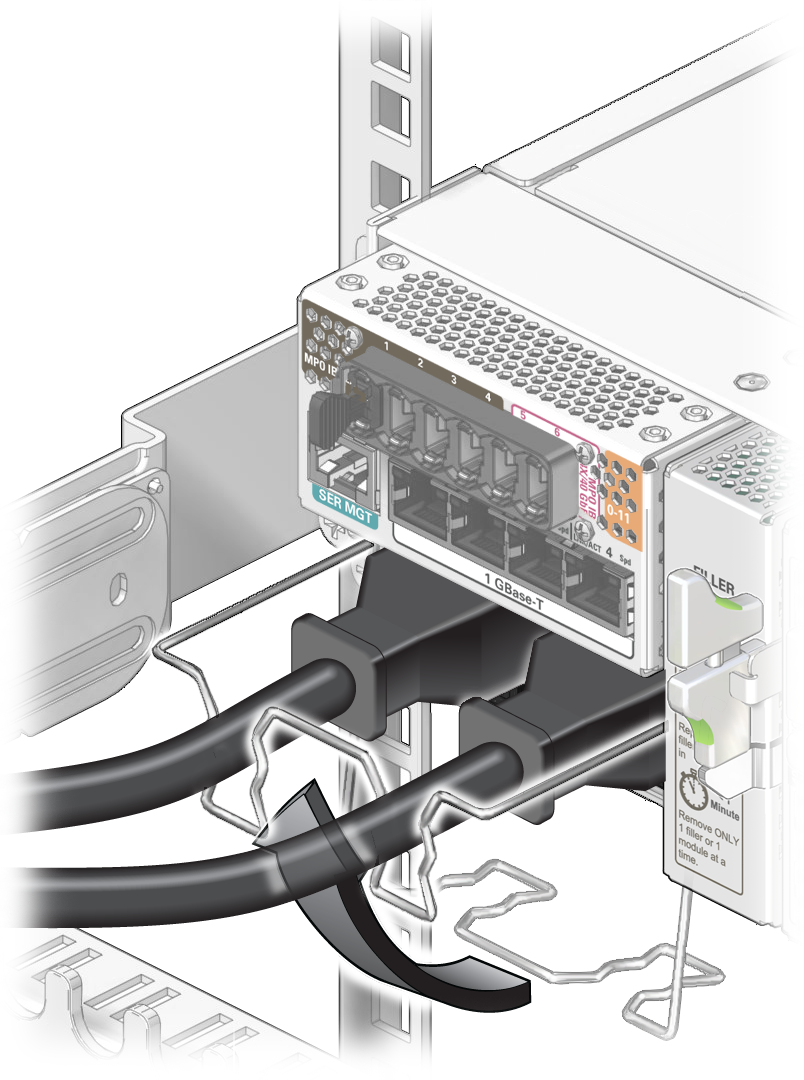image:The illustration shows securing the power cords with the retaining                             wire.