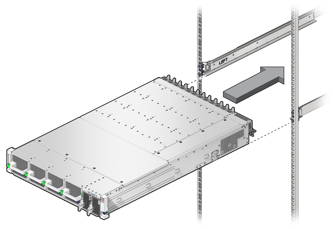 image:Illustration shows installing the switch into the rack.