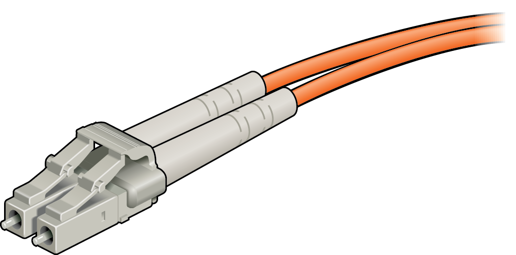 image:The illustration shows an LC cable used for connecting to the Dual port                         16 Gb Fibre Channel module.