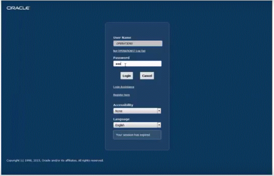 E-Business Suiteのログイン画面。