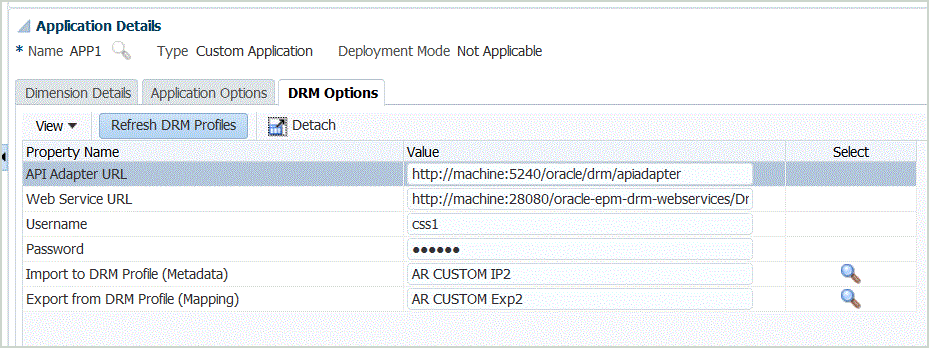 イメージはDRMオプション・タブを示します。
