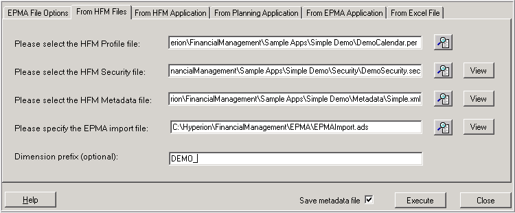 「HFMファイルから」タブ。