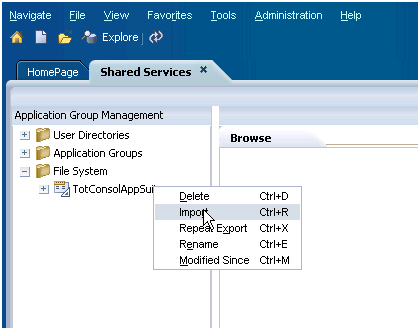 TotConsolAppSuiteの「インポート」を選択して展開した「ファイル・システム」ノード