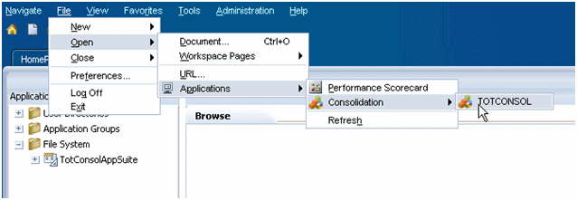 Workspaceに表示されているTOTCONSOLEアプリケーション