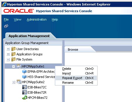 「ファイル・システム」、HPCMAppSuite1、「エクスポートの繰返し」が選択されたShared Services Console