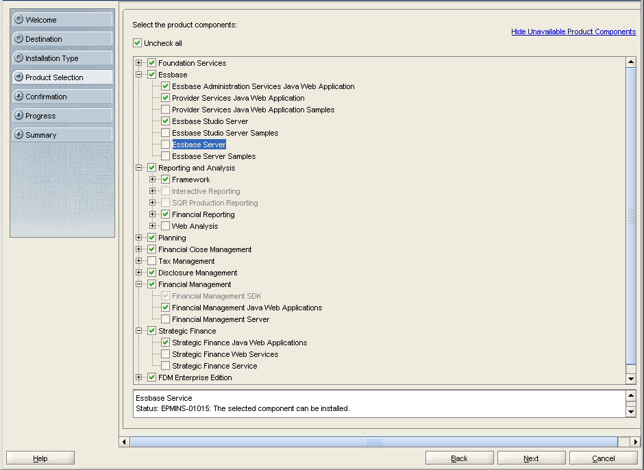 EPM Systemインストーラの「製品の選択」画面