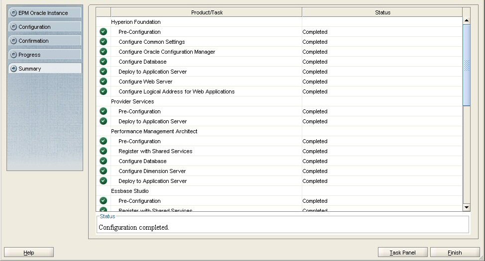 EPM Systemコンフィグレータの「要約」画面