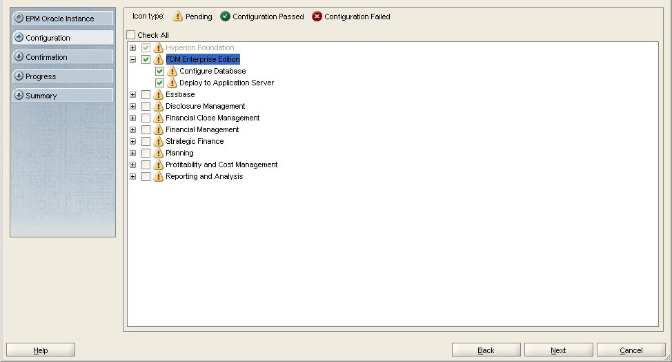 EPM Systemコンフィグレータのコンポーネント構成画面