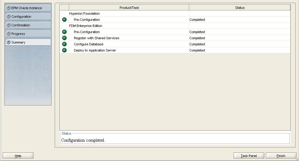 EPM Systemコンフィグレータの「要約」画面