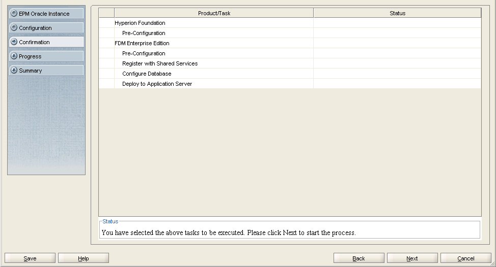 EPM Systemコンフィグレータの「確認」画面