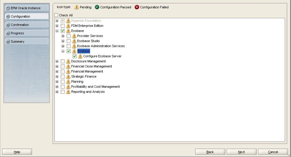EPM Systemコンフィグレータのコンポーネント構成画面