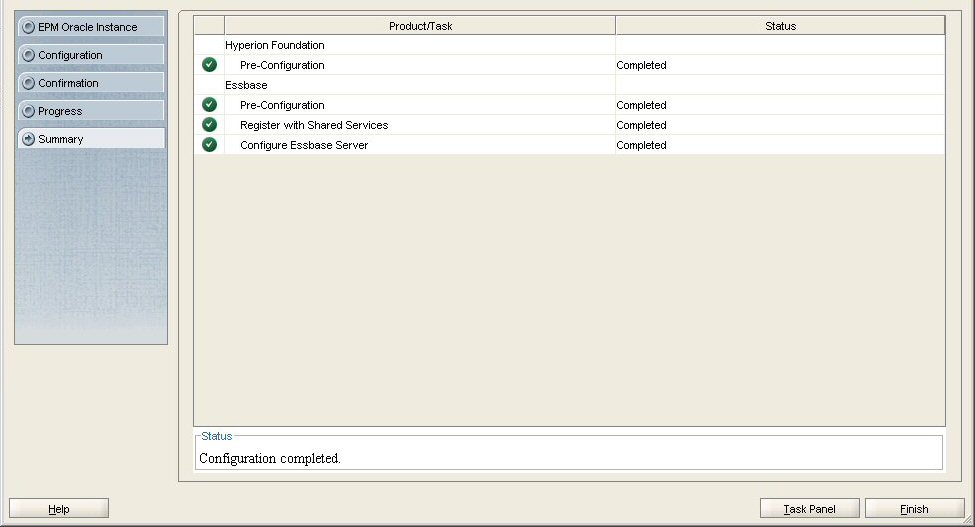 EPM SystemコンフィグレータのEssbase構成の確認画面