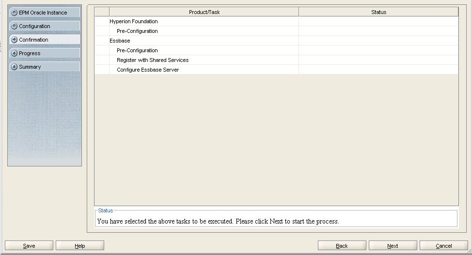 EPM Systemコンフィグレータの「確認」画面