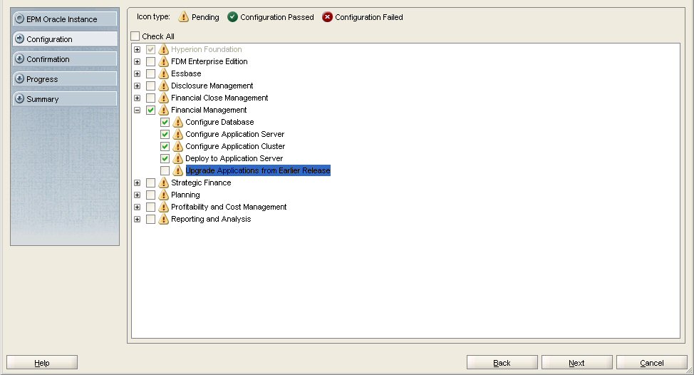 EPM Systemコンフィグレータのコンポーネント構成画面