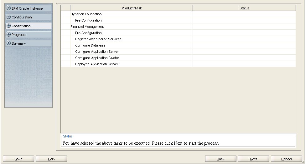 EPM Systemコンフィグレータの「確認」画面