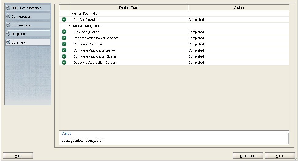 EPM Systemコンフィグレータの「要約」画面