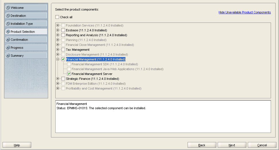 EPM Systemインストーラの「製品の選択」画面
