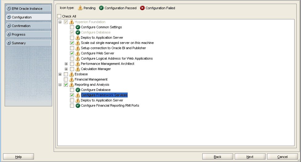 EPM Systemコンフィグレータのコンポーネント構成画面