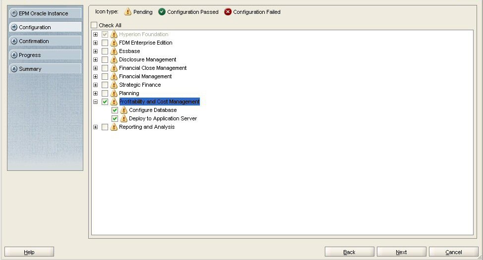EPM Systemコンフィグレータのコンポーネント構成画面