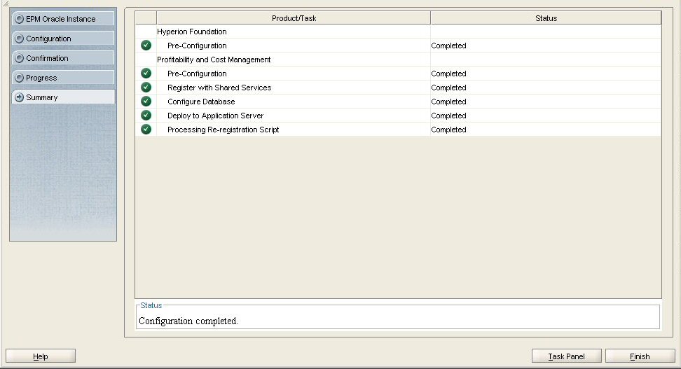 EPM Systemコンフィグレータの「要約」画面