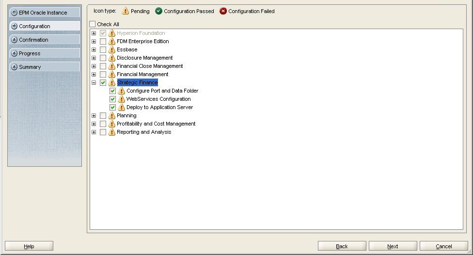 EPM Systemコンフィグレータのコンポーネント構成画面
