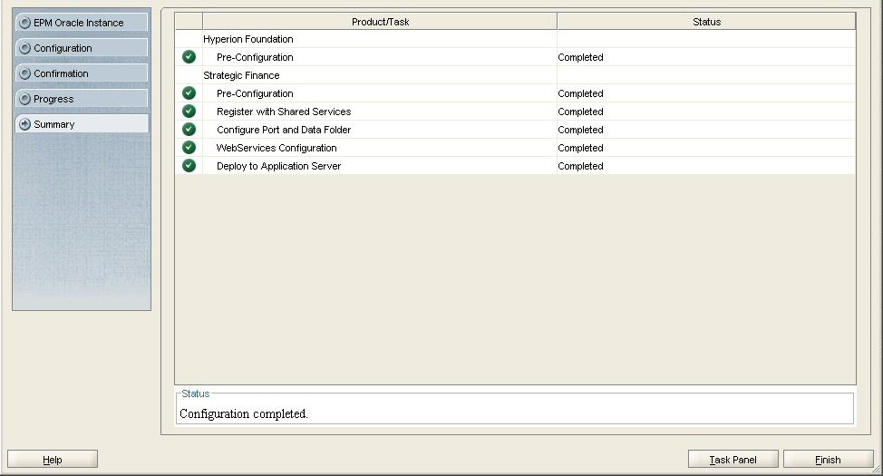 EPM Systemコンフィグレータの「要約」画面