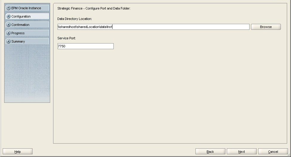 EPM Systemコンフィグレータの「Strategic Finance - ポートとデータ・フォルダの構成」画面