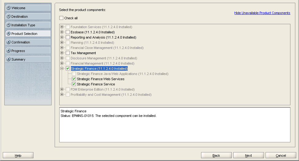 EPM Systemインストーラの「製品の選択」画面