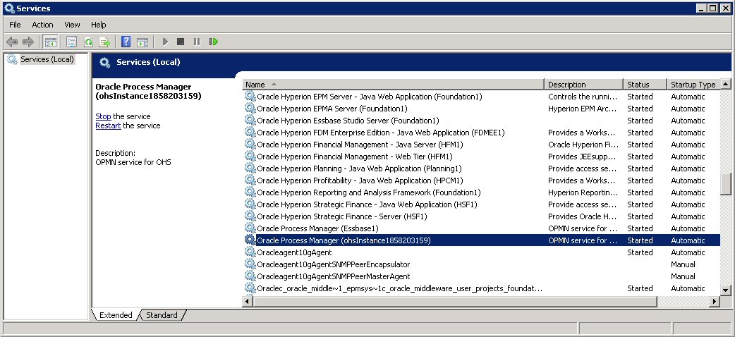 OHSサービスを再起動するためのWindowsのサービス画面