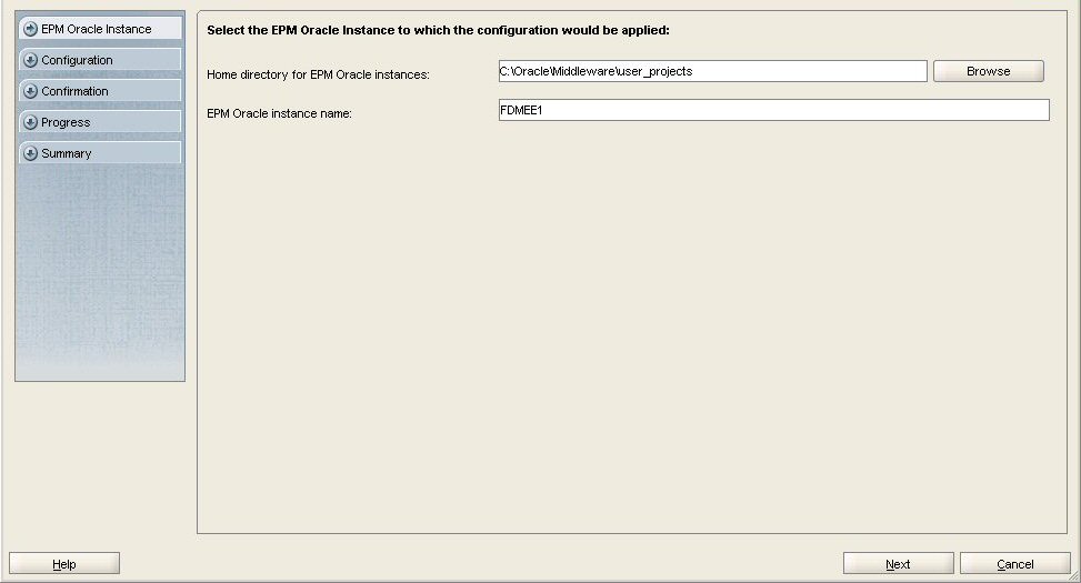 EPM Systemコンフィグレータの「Oracleインスタンス」画面