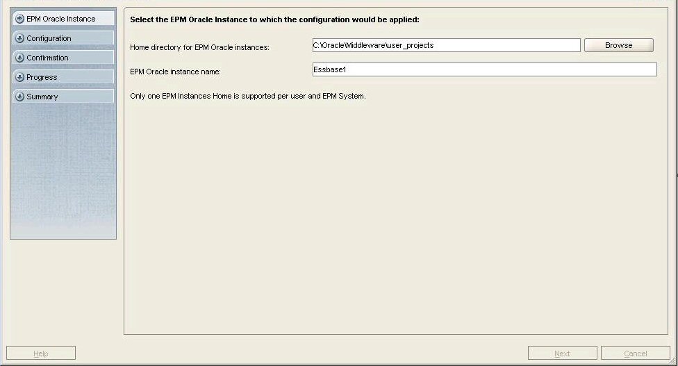 EPM Systemコンフィグレータの「Oracleインスタンス」画面