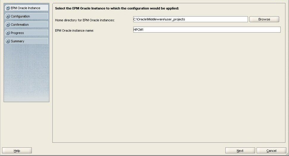 EPM Systemコンフィグレータの「Oracleインスタンス」画面